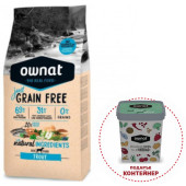 Натурална суха храна Ownat Adult Grain Free Trout - БЕЗ зърнени култури за пораснали кучета от всички породи, с 69% месо и пъстърва; разсфасовка 14кг